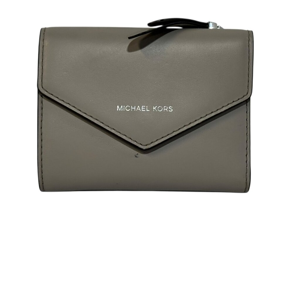 MICHAEL KORS Small Gray Vegan Leather Envelope Wallet